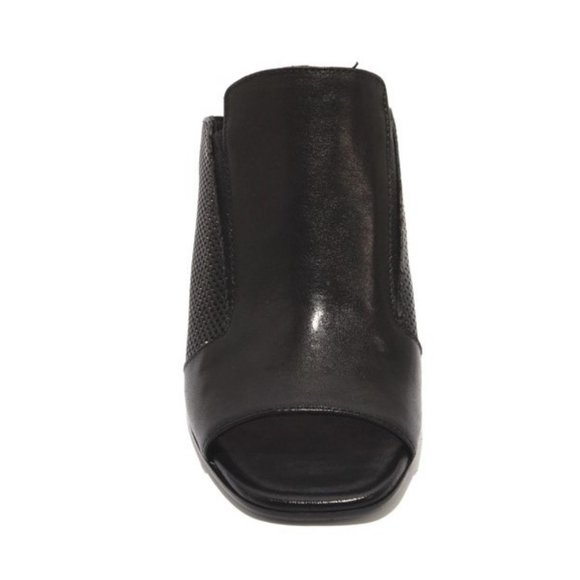 ITALIAN Black Leather Slide Open Toe Heel Sandal - Picture 7 of 8